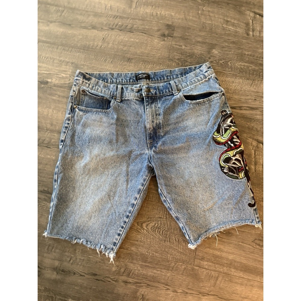 Ed Hardy Panther Snake Denim Shorts 100% Cotton Size 36